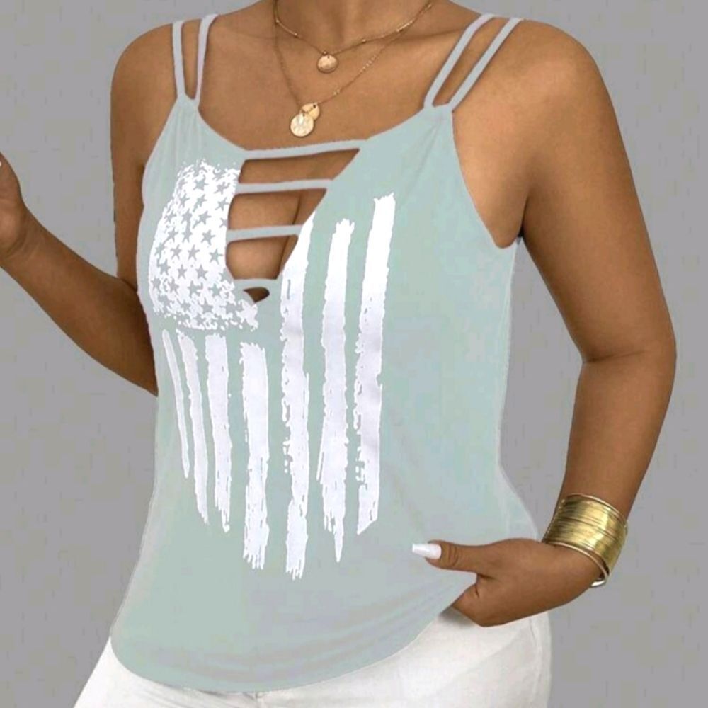 Ladies Patriotic Super cute Flag Tank Top sz 2x